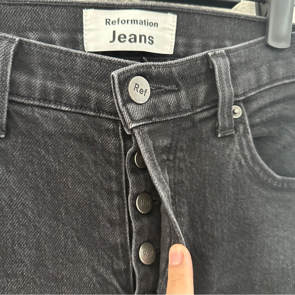Reformation Jeans Skinny Pants Women 29 Black‎ High Rise Distressed Button Fly - Picture 3 of 10